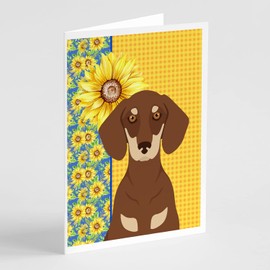 Caroline's Treasures WDK5398GCA7P Summer Sunflowers Chocolate and Cream Dachshund Greeting Cards and Envelopes Pack of 8 Blank Cards with Envelopes Whimsical A7 Size 5x7 Blank Note Cards