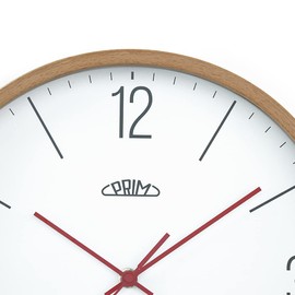 PRIM Holz-Wanduhr in schönen Farben, Helles Holz&Weiß, Quarz-Uhrwerk Sweep, Glas, Holz, Ø 305x40 mm, Modern Style Wand-Deko Naturmaterial, für Wohnzimmer, Schlafzimmer, Büro, Küche, jeden Raum