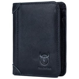 BULLCAPTAIN Genuine Leather Bifold Men Wallet RFID Blocking Credit Card Holder Minimalist Wallet with 2 ID Window, Black, 4.72"x3.74"x0.78", Classic