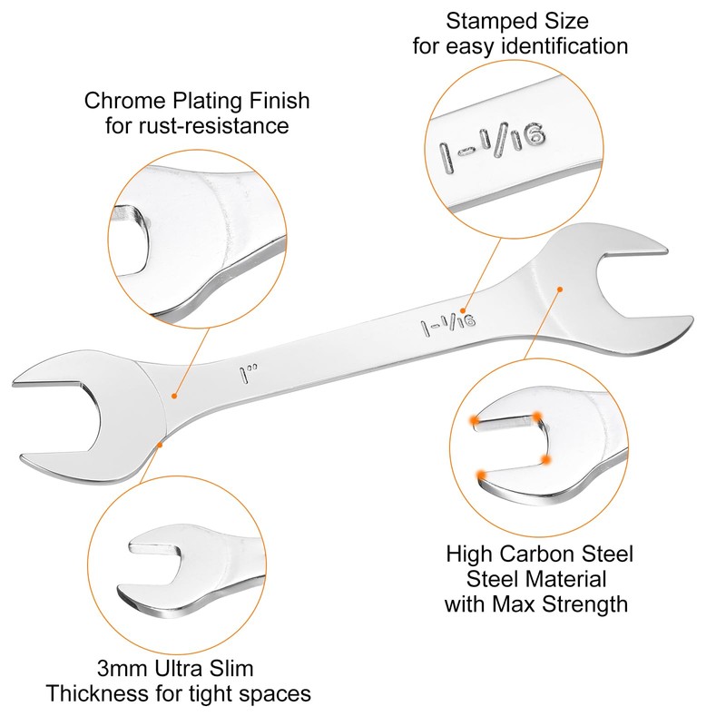 sourcing map Thin Open End spanners SAE, 1x1 1/16 Inches,