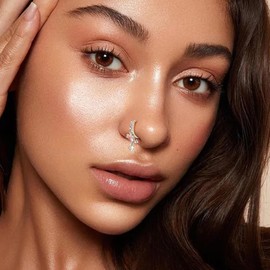 Florideco 12Pcs Nose Cuff Fake Nose Ring Hoop Clip on Nose Ring CZ Dangle Fake Nose Ring Cartilage Tragus Ring Nose Cuff Non Piercing for Women Men Silver