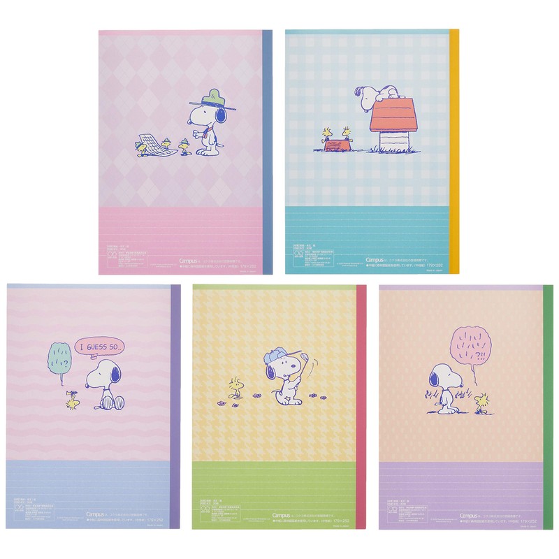 Sunstar Stationery S2637618 Snoopy Campus Notebook, Dot, A-Ruled, 5 Books