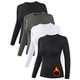 Dalavch 4 Pack Women’s Thermal Shirts, Women Fleece Lined Compression Long Sleeve Base Layer Tops for Winter Cold Weather 2 Black 1 Gray 1 White X-Small
