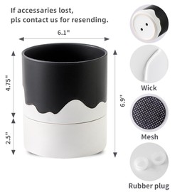 Nihow Self Watering Plant Pot: 6 Inch Ceramic Planter with Drainage Hole & Water Storage Plus for Indoor & Outdoor Plants - Cylinder Round Flower Pot for Succulent/Herbs/Violets - Black & Wave White