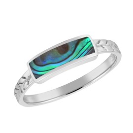 AeraVida Exotic Nature Rectangular Bar Abalone Shell .925 Sterling Silver Leaf Band Ring green