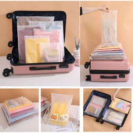 Boxonly 50 Pack Clear Frosted PE Zippered Bags Self Seal Bags 20x28cm Ideal for Clothing, Travel and Storage