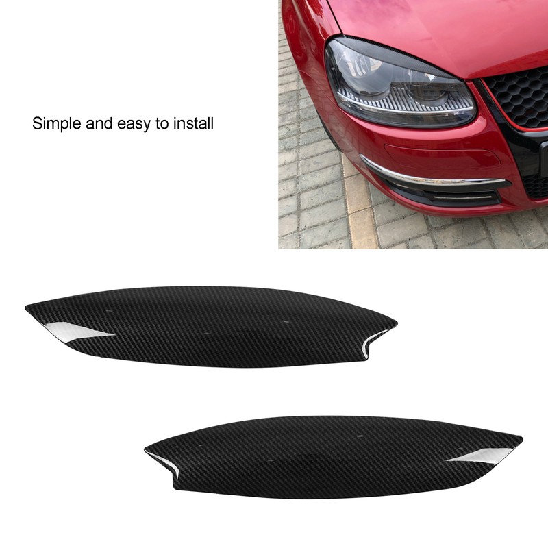 2Pcs Headlights Eyelids Cover Lamp Sticker Carbon Fiber Pattern Replacement