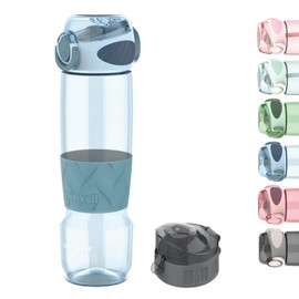 Zweikell Trinkflasche 650ml, Tritan Wasserflasche, BPA Frei, Wasserflasche auslaufsicher für Kinder, Schule, Sport, Uni, Outdoor, Mit Flaschendeckel Geschenk, Silikon rutschfeste, Blau