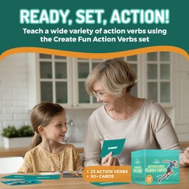 Action Verbs Flash Cards - 200-Piece Educational Flash Cards for Speech Therapy and Home Schooling - Thick and Durable Vocabulary Builder Flash Cards for Kids and Adults