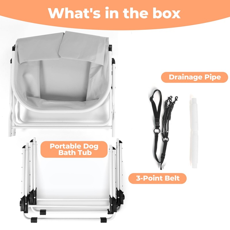 KITPLUS Portable Dog Bathtub, 5 Height Adjustable Dog Washing Station