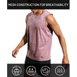 MIER Mens Workout Tank Tops Gym Muscle Tee Bodybuilding Fitness Sleeveless T Shirts, Heather Dusty Pink, XL