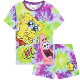 SPONGEBOB SQUAREPANTS Girls Pyjamas Set Short PJs Kids Teens Lounge Set Nightwear Soft Summer Sleepwear Gifts for Girls (7-8 Years, Multi)