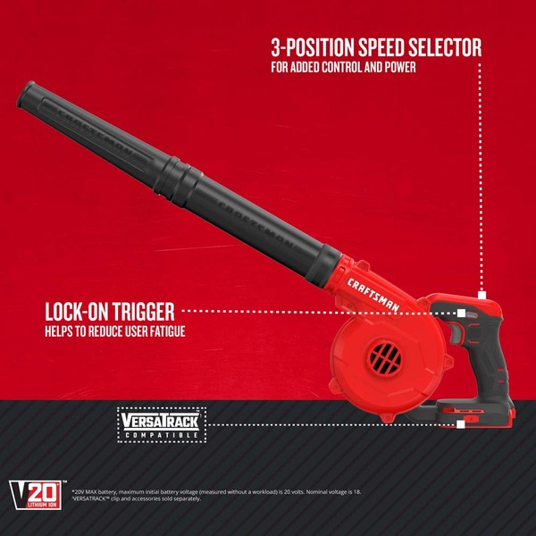 CRAFTSMAN V20 Cordless Leaf Blower, 125 mph, Bare Tool Only