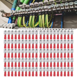 100Pcs Insulated Spade Wire Connector Copper PVC Electrical Crimp Terminal Heat Shrink Spade Connectors Electrical Spade Wire Connectors for Household 22‑16AW(FDD 1.25-250)