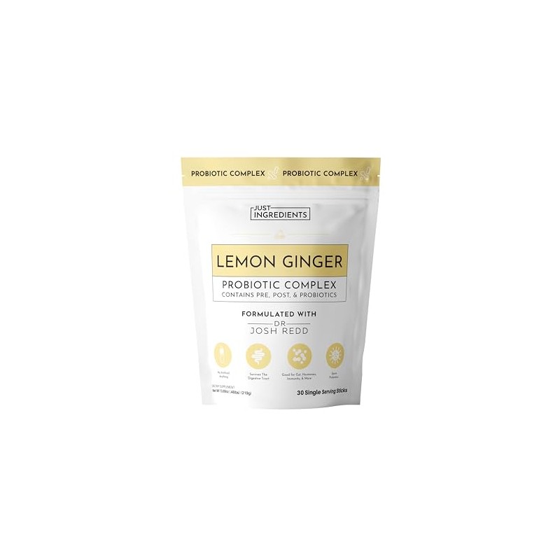 Lemon Ginger 3‑in‑1 Probiotic Complex – 30‑Stick Drink Mix with