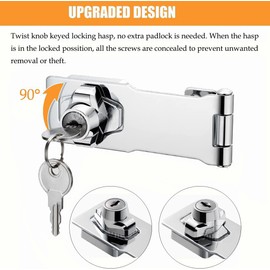 ZiYuya Hasp Lock with Different Keys, Padlock Gate Latch Door Bolt Lock Drawer Cupboard Locks Twist Knob Keyed Locking Shed Lock for Cabinet Furniture Mailbox Closet (1, 4 Inch)