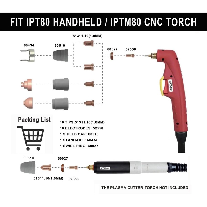 IPT-80 IPT 80 Plasma Torch Consumables 23Pcs Kit PT-80 PT80