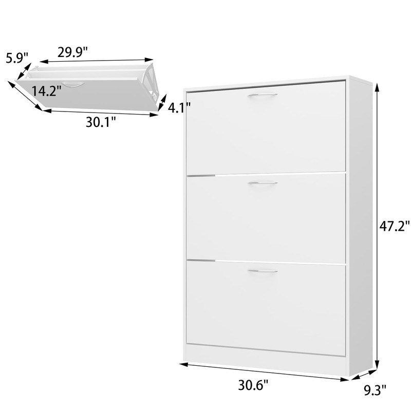 WOODTIME Shoe Storage Cabinet with 3 Flip Drawers, Hidden Narrow