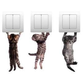 TUYOBG Living Room Cat Sticker 1 Piece with 3 Cats - Cats Jumping Wall Stickers & Simulated Tiger Cat Wall Sticker for Bedroom, Switch and Wall - Removable Wall Stickers Cat Decoration