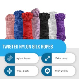 32 feet 8mm(1/3inch) Diameter Soft Silk Rope Solid Braided Twisted Ropes,10m Durable and Strong All Purpose Twine Cord Rope String Thread Cord (2 Pack red)