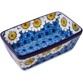 Polish Pottery Loaf Pan 8" made by Ceramika Artystyczna (Pansies And Daisies Theme) Signature UNIKAT + Certificate of Authenticity