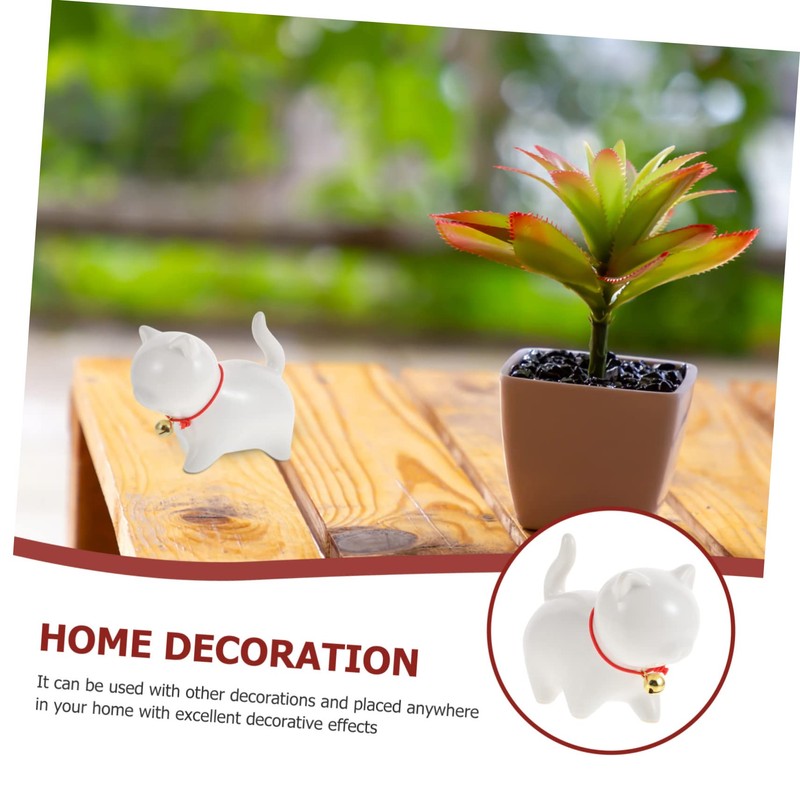 iplusmile Cute Ceramic Cat Ornament with Bell Unique Desktop Decor