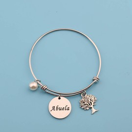 LQRI Abuela Bracelet Grandma Abuela Charm Expandable Wire Bangle Grandmother Jewelry Abuela Jewelry Gift for Nana Yaya Gigi Granny (sliver)