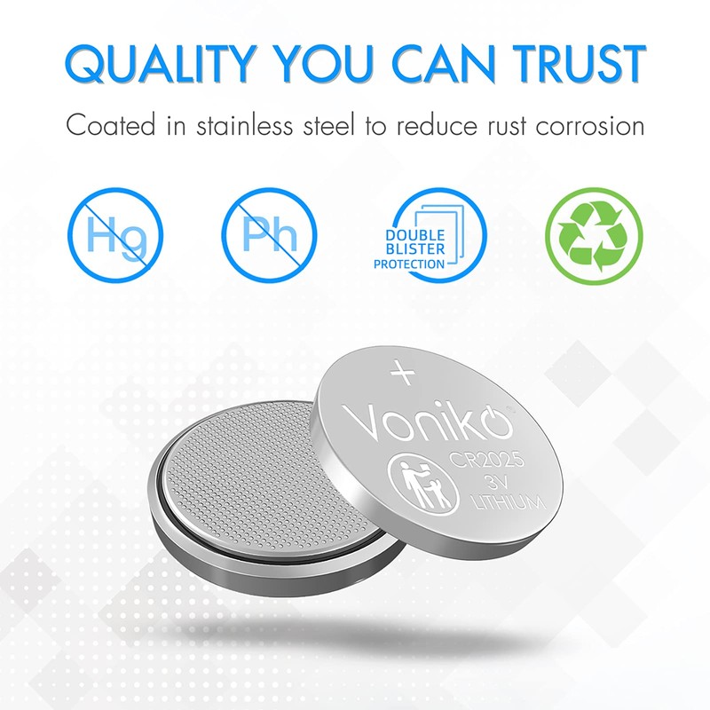 Voniko CR2025 3V Lithium Batteries 6 Pack for Child Safety,