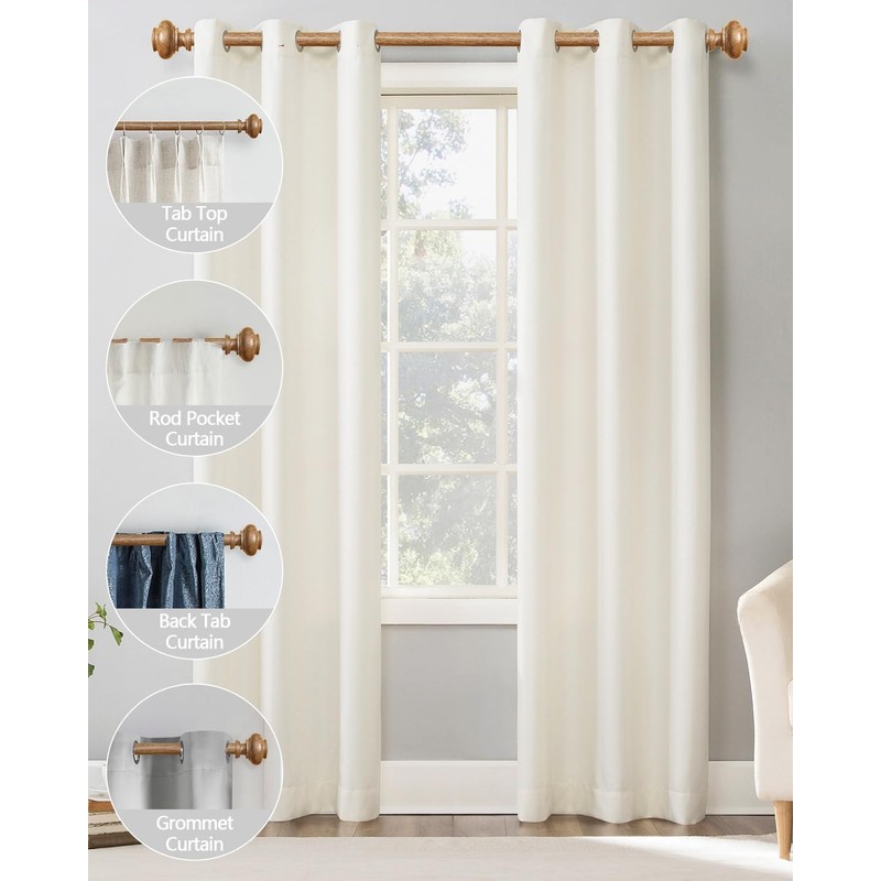 Wood Curtain Rods for Windows 48 to 84 Inch, 1