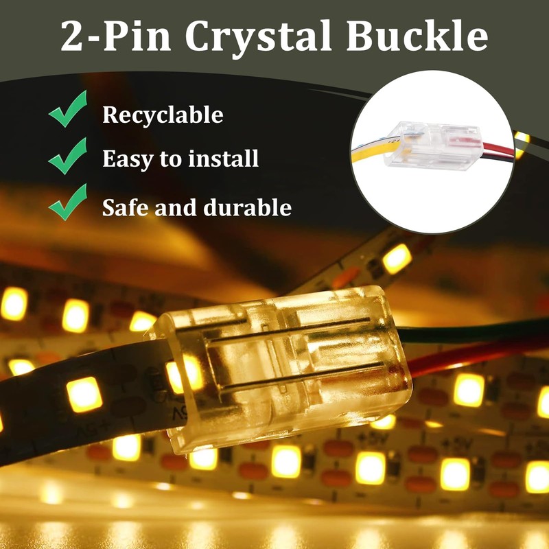20 Pcs 2 Pin 8mm COB LED Strip Light Connectors,