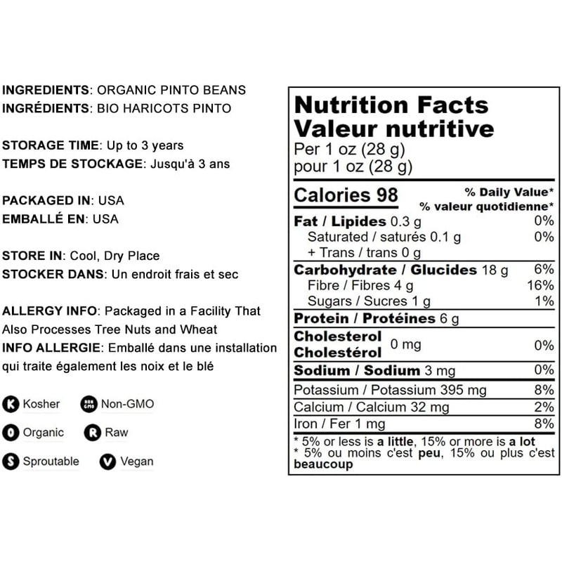 Food to Live Organic Pinto Beans, 5 Pounds, Non-GMO, Frijioles