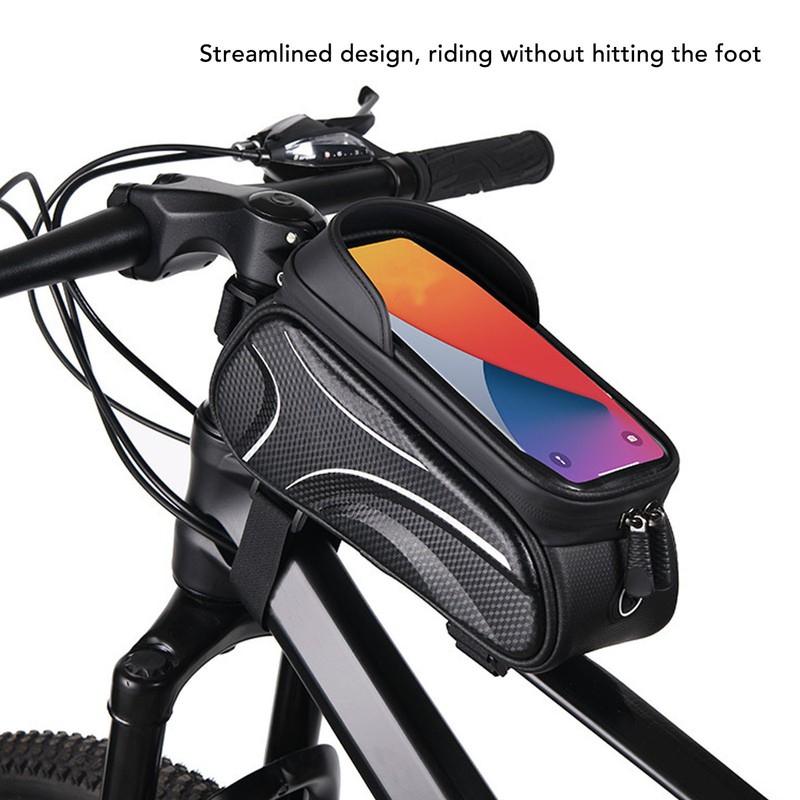 Bike Phone Mount Bag Large Capacity Waterproof Carbon Pattern PU