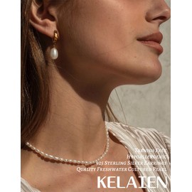 KELAIEN Freshwater Pearl Earrings for Women 14K Gold Plated Pearl Huggie Hoop Earrings Trendy 925 Sterling Silver Hypoallergenic Pearl Drop Dangle Earrings Cute Pearls Stud Earrings Jewelry Gifts