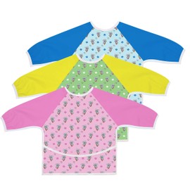 Australian Designed Sleeved Baby Bib with Pocket 6-24 months. Waterproof: Full Coverage for Highchair Feeding, Arts and Crafts and Messy Painting! Cute Koala Print Art Apron Smock for Baby and Toddler and Includes Smock Pocket. 1 piece (Green/Yellow)