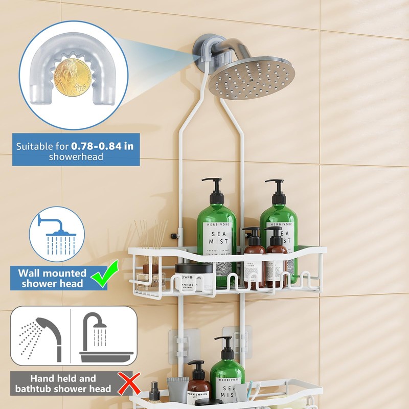 Joqixon Upgraded Extended Length Shower Organizer with Hooks, Rustproof Shampoo