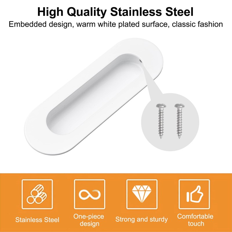 MOROBOR 4 Pack Recessed Cabinet Handles Stainless Steel Oval with
