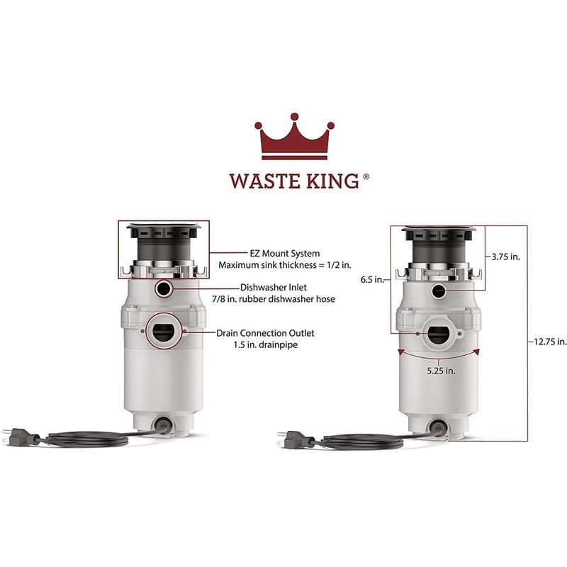 Waste King Garbage Disposal for Kitchen Sink with Power Cord,