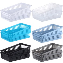 Wenqik Set of 12 Small Plastic Baskets for Organizing 10.24 x 6.5 x 2.36 Inch Pharmacy Baskets Rectangular Trays Plastic Organizer for Office Pharmacy Dorm Kitchens, Closets Shelves(Multi Color)