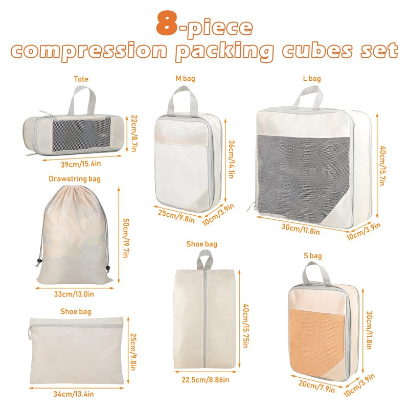 8-Piece Compression Packing Cubes Set, Suitcase Organiser, Travel Organiser, Ultra