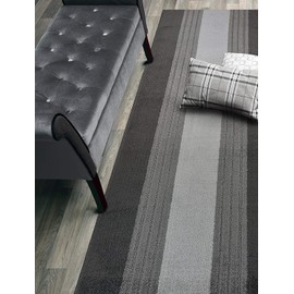 Custom Size Hallway Runner Rug, Slip Resistant, 26 Inch Wide X Your Choice of Length, Lines Anthracite, 26 Inch X 23 feet