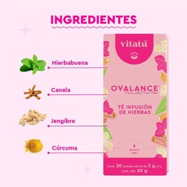Vitatú | Té Ovalance, Infusión de hierbas diseñado para mujeres con Hierbabuena, Canela, Jengibre, Cúrcuma. Cajita con 30 bolsitas de té de 2g c/u