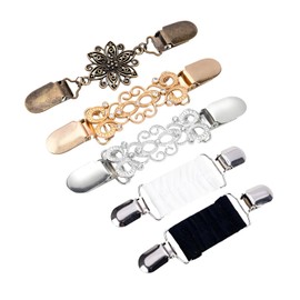 Pack of 5 Pullover Clips Vintage, Rhinestone Brooches Women's Elegant Scarf Clasps, Collar Clips for Cardigans & Shirts Retro Cinch Clip, Dresses Clip for Women, Metal