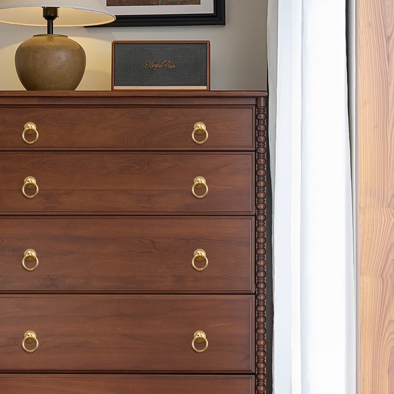 RZDEAL 8 Pack Solid Brass Cabinet Pulls Ring Drawer Pulls,