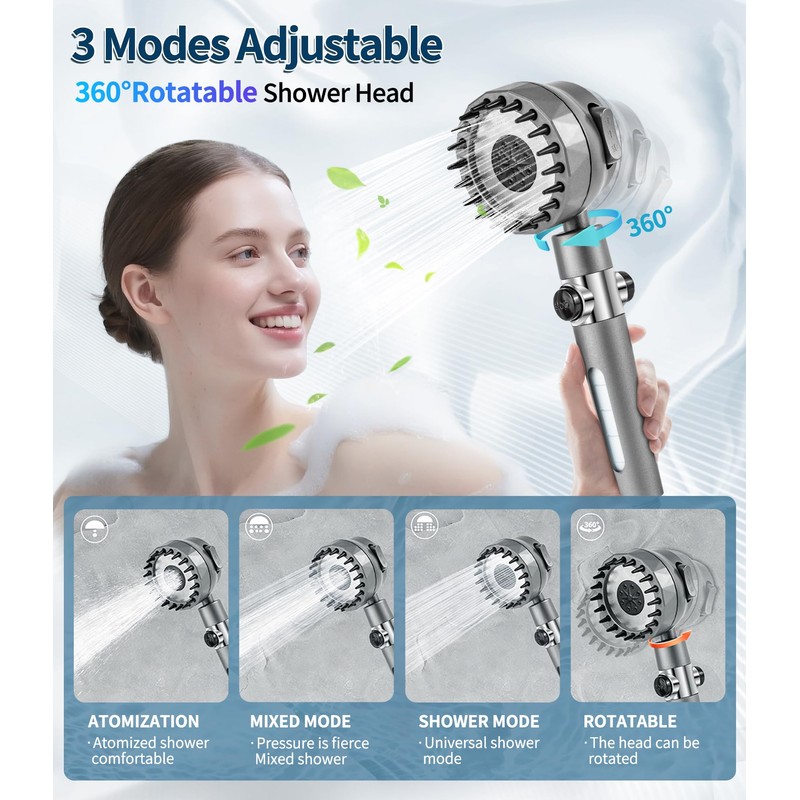 Ion Drops Shower Ead Filtered Showerhead, Handheld High Pressure Water