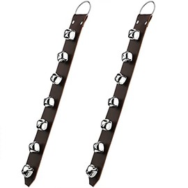 Frienda Hanging Bells 7-Bell Dog Doorbells for Door Knob Faux Leather Belts Go Outside Dog Bells Christmas Decor and Holiday Home Decorations, 18.7 x 1.8 x 1 Inches (Brown with Silver)