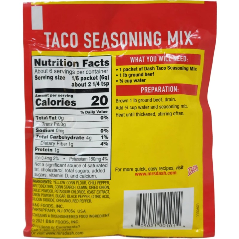 Mrs Dash Salt Free Taco Seasoning Mix (1.25 oz Packets)