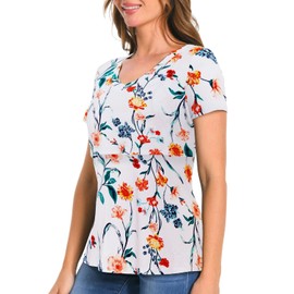 Bearsland Womens 3 Packs V Neck Nursing Tops Maternity Breastfeeding Tee Shirts,Black+deep Green+Fresh Floral,XL