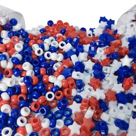 FSSTUD 1000 Pcs Red White Blue Beads Star Shape Spacer Beads Plastic Pony Beads Independence Memorial Day Beads Patriotic Crafting Beads for Necklace Bracelet