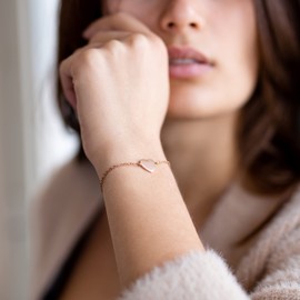 Nuoli® Heart Bracelet (15 + 5 cm), Heart Bracelet for Women, Stainless Steel, Rose-Gold