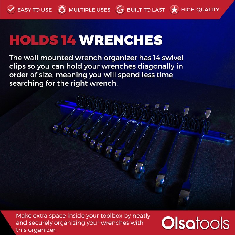 Olsa Tools Wall Mount Wrench Organizer - Rotating Clip Rack